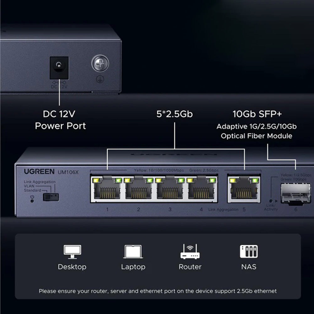 UGREEN Network Switch 35048EU, 5 x RJ45, Gray