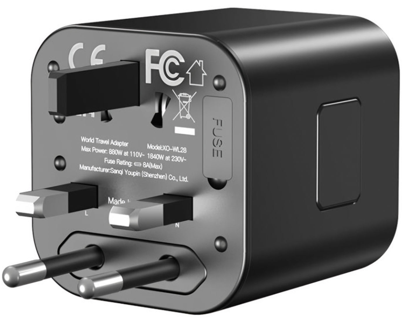 Omrežni adapter XO Design WL28 Travel US / UK / AU / CN / EU, Črn