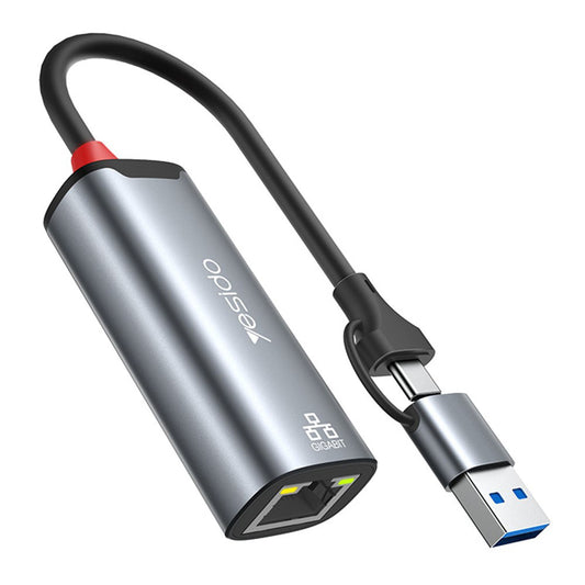 Omrežni adapter Yesido HB26, RJ45, USB / USB-C, Siv