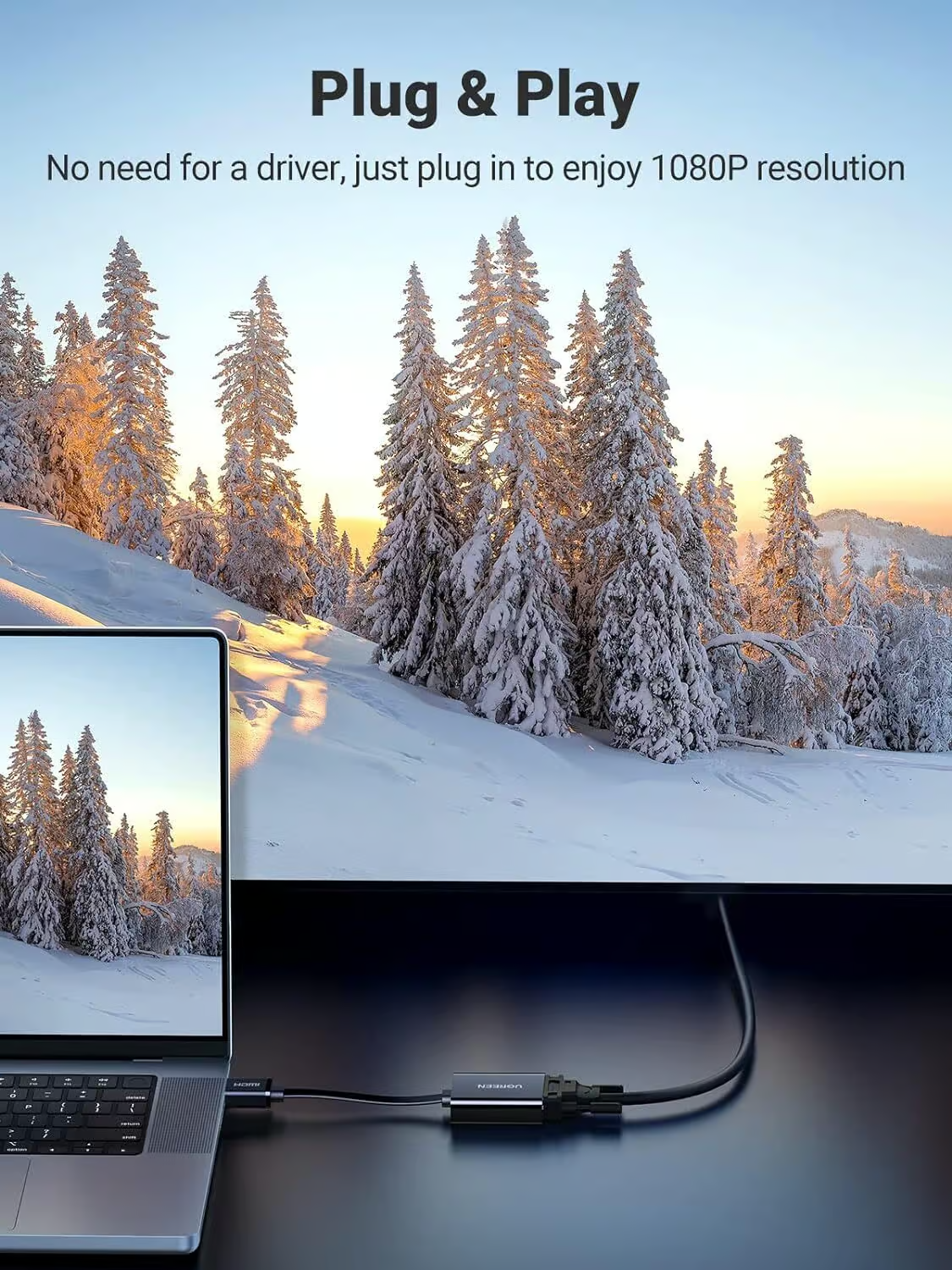 Video adapter UGREEN CM611 (90813), HDMI - VGA, 1080P, Črna