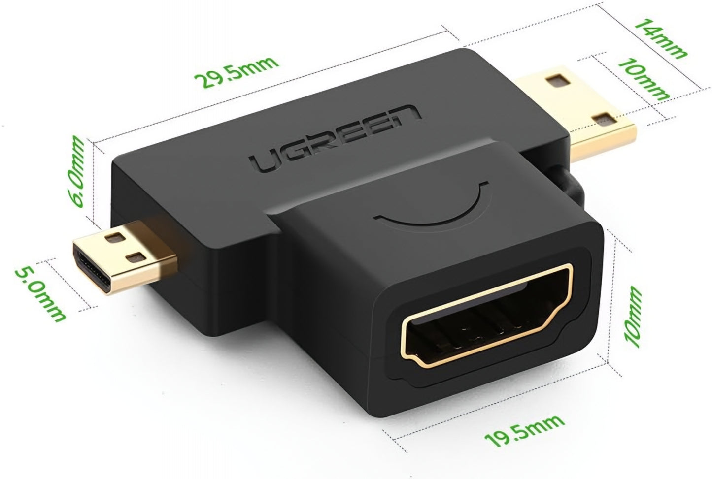 Video adapter UGREEN HD129, miniHDMI / microHDMI - HDMI, 1080P, Črn