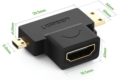 Video adapter UGREEN HD129, miniHDMI / microHDMI - HDMI, 1080P, Črn