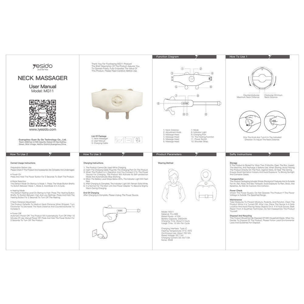 Masažna naprava za vrat Yesido MG11, Bež