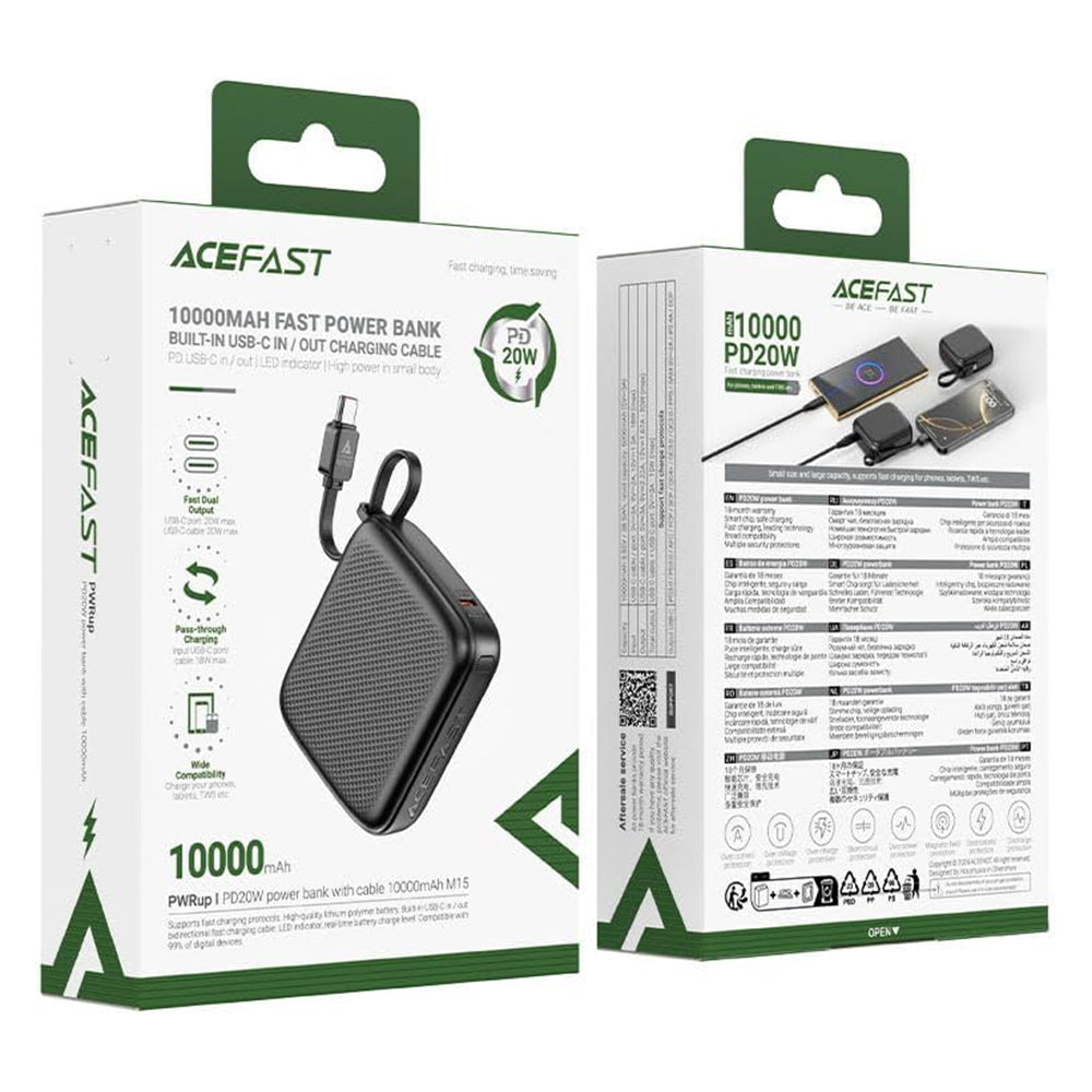 Zunanja baterija Acefast M15, 10000mAh, 20W, PD, 2 x USB-C, črna
