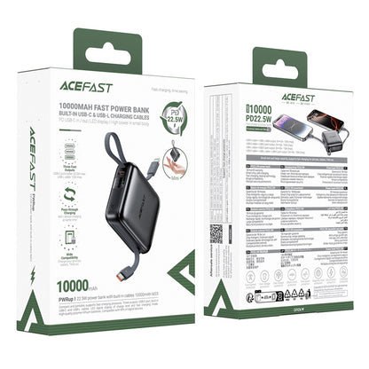 Zunanja baterija Acefast M23, 10000mAh, 22.5W, QC + PD, 1 x Lightning - 2 x USB-C, Siva