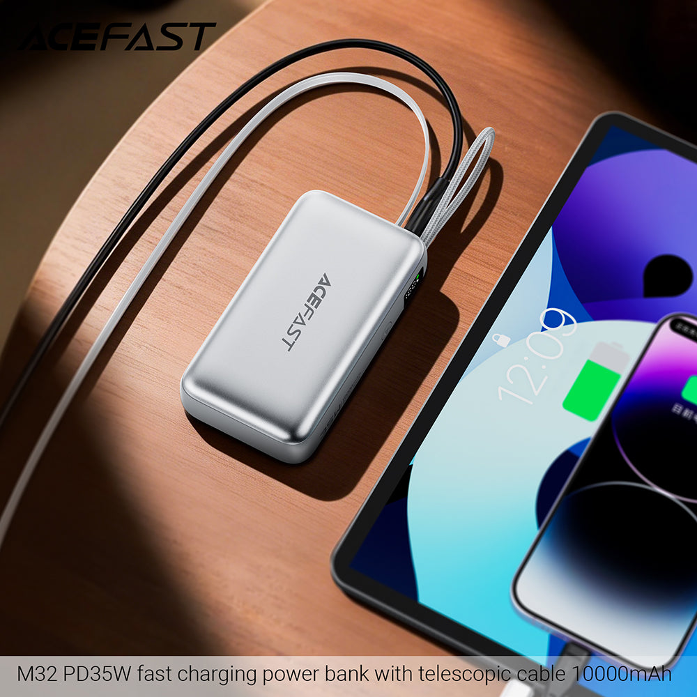 Zunanja baterija Acefast M32, 10000mAh, 35W, PD, 2 x USB-C, Srebrna
