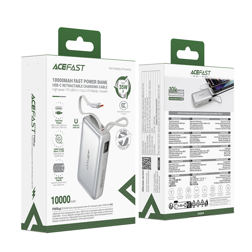 Zunanja baterija Acefast M32, 10000mAh, 35W, PD, 2 x USB-C, Srebrna