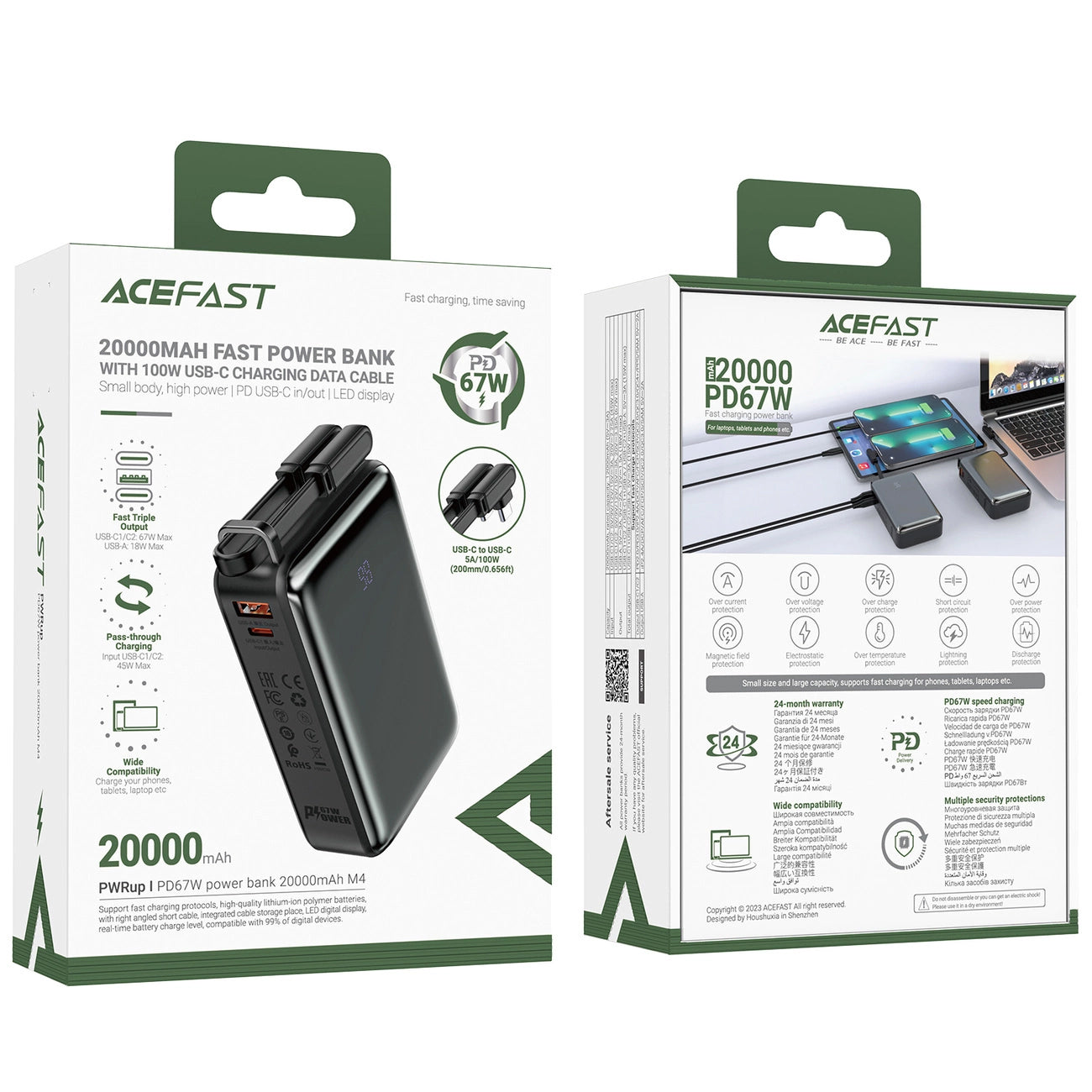Zunanja baterija Acefast M4, 20000mAh, 67W, PD, 1 x USB-A - 2 x USB-C, črna