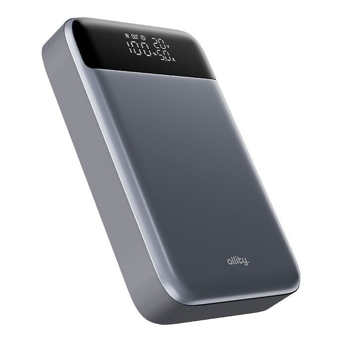 Zunanja baterija Allity. APB-200 PocketPower, 19200mAh, 130W, QC + PD, 1 x USB-A - 2 x USB-C, Siva