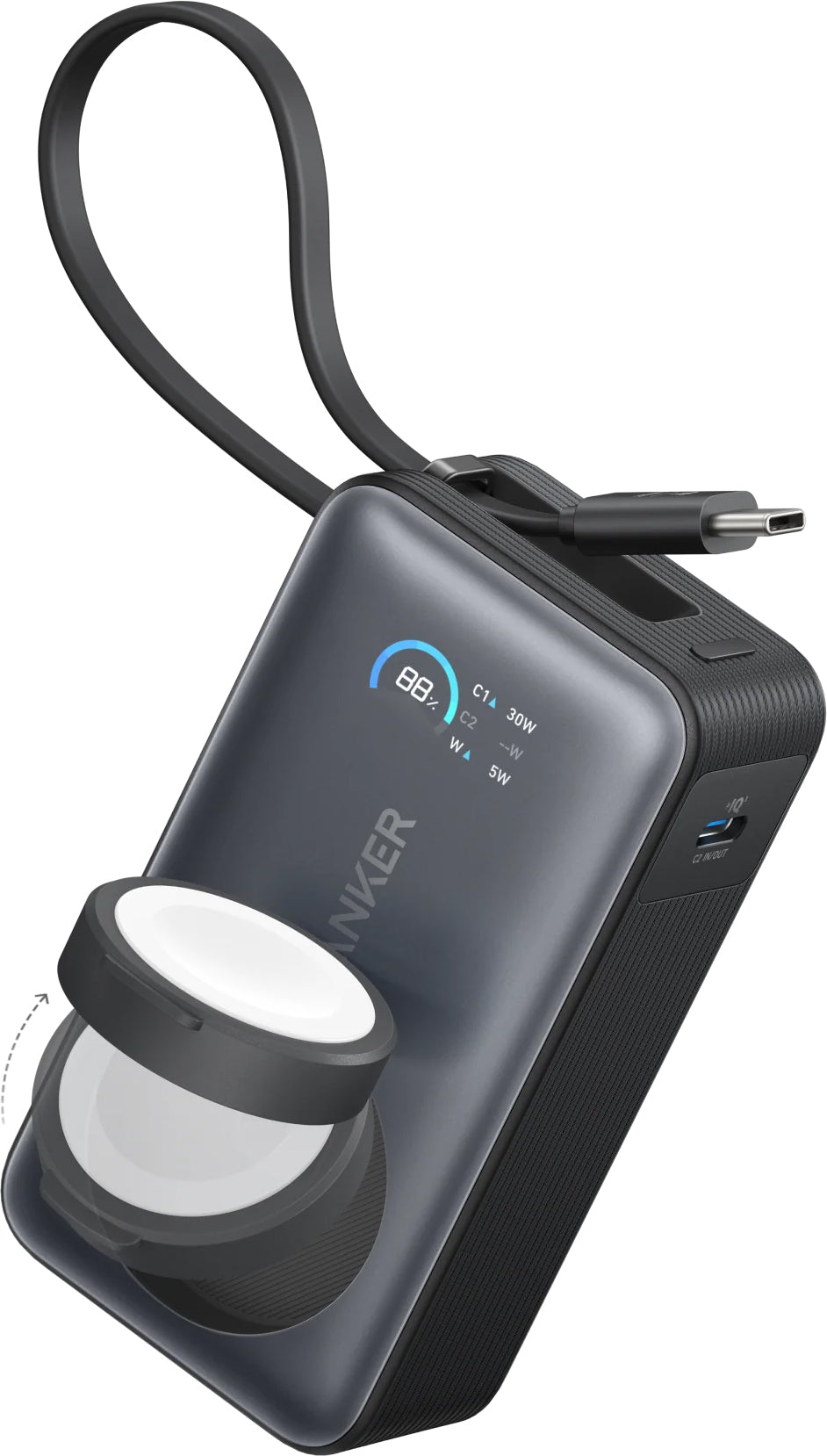 Zunanja baterija Anker MagGo, 10000 mAh, 35 W, PD + QI, 1 x QI - 2 x USB-C, črna A1657011