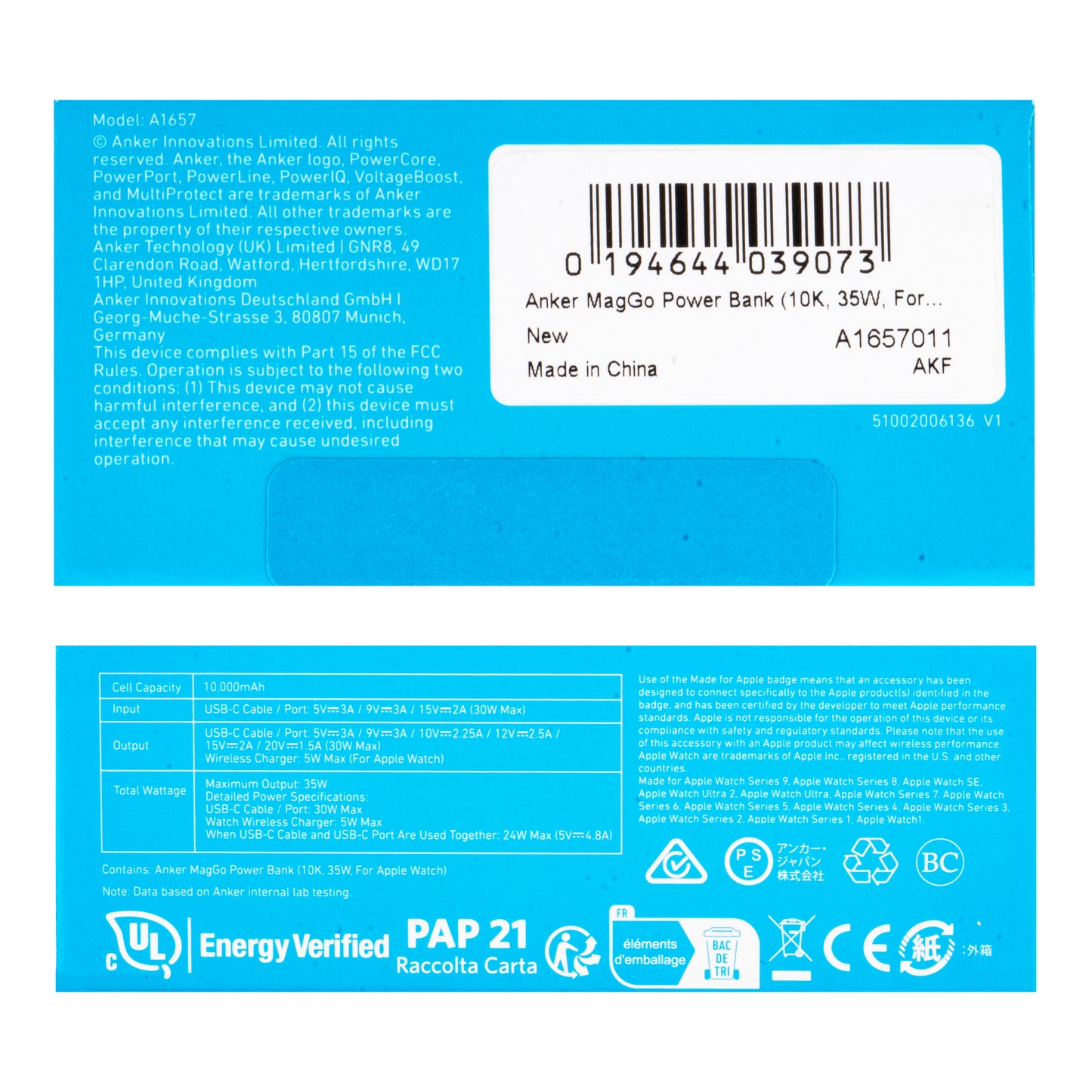 Zunanja baterija Anker MagGo, 10000 mAh, 35 W, PD + QI, 1 x QI - 2 x USB-C, črna A1657011