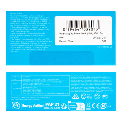 Zunanja baterija Anker MagGo, 10000 mAh, 35 W, PD + QI, 1 x QI - 2 x USB-C, črna A1657011