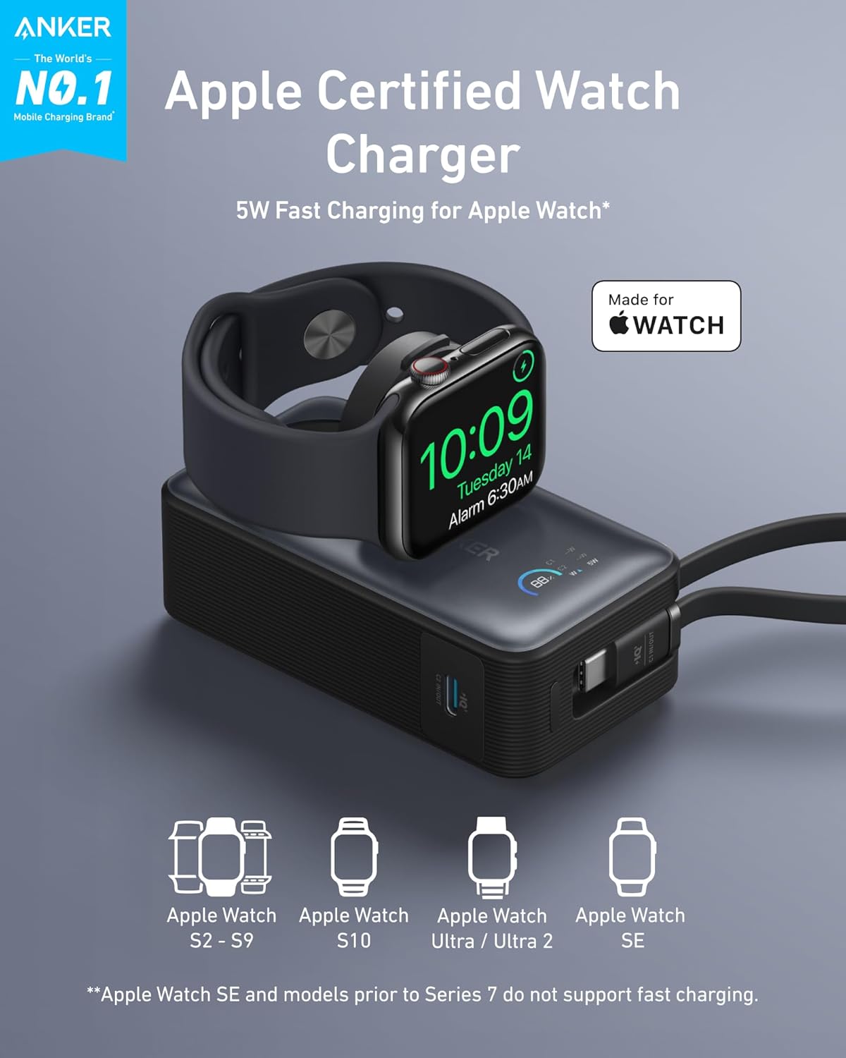 Zunanja baterija Anker MagGo, 10000 mAh, 35 W, PD + QI, 1 x QI - 2 x USB-C, črna A1657011