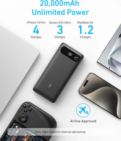 Zunanja baterija Anker PowerCore, 20000mAh, 87W, QC + PD, 1 x USB-A - 2 x USB-C, Črna A1383H11