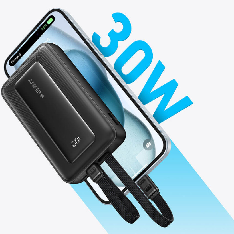 Zunanja baterija Anker PowerCore, 10000mAh, 30W, QC + PD, 1 x Lightning - 1 x USB-A - 2 x USB-C, Črna A1680G11