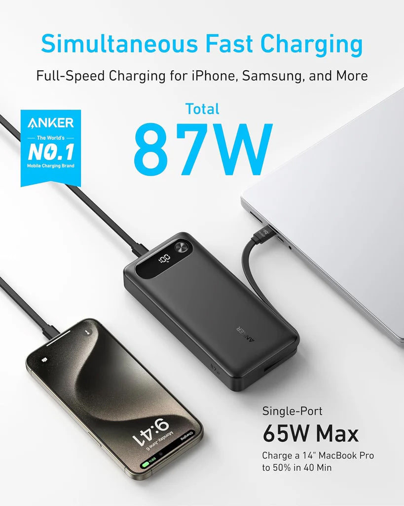 Zunanja baterija Anker PowerCore, 20000mAh, 87W, QC + PD, 1 x USB-A - 2 x USB-C, Črna A1383H11