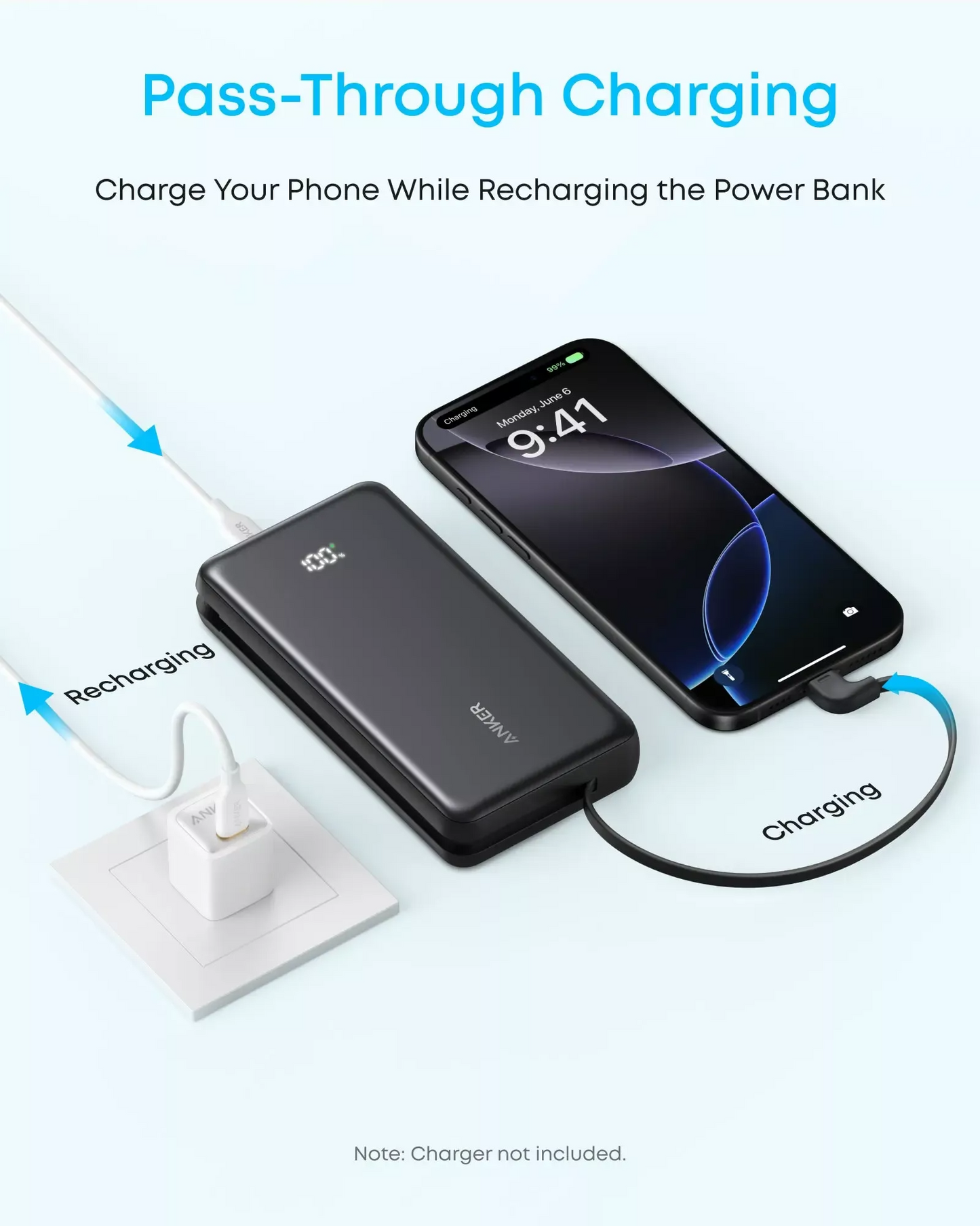 Zunanja baterija Anker Zolo, 20000mAh, 22.5W, QC + PD, 1 x USB-A - 2 x USB-C, Črna A110EH11