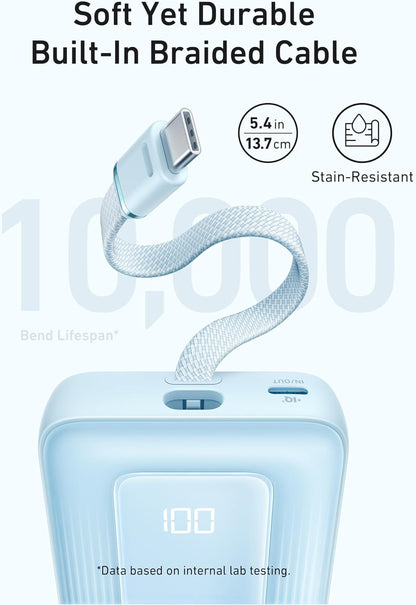 Anker Zolo External Battery, 10000mAh, 30W, QC + PD, 1 x USB-A - 2 x USB-C, Blue A1688031