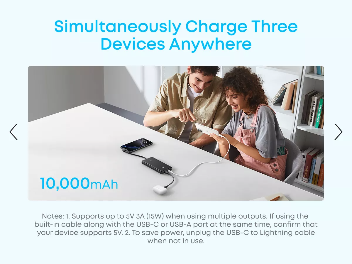 Zunanja baterija Anker Zolo, 10000mAh, 22.5W, QC + PD, 1 x USB-A - 2 x USB-C, Bela A110DH21