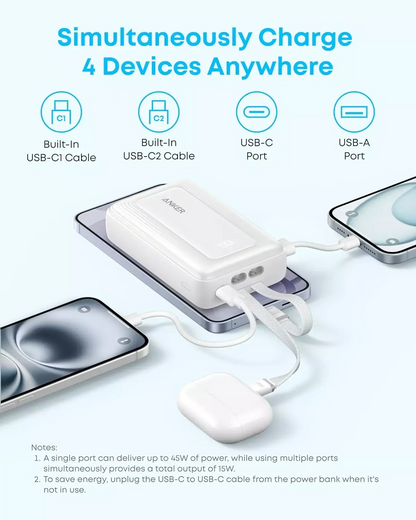 Anker Zolo External Battery, 20000mAh, 45W, QC + PD, 1 x USB-A - 3 x USB-C, Black A1681H12