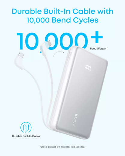 Zunanja baterija Anker Zolo, 20000mAh, 22.5W, QC + PD, 1 x USB-A - 2 x USB-C, Bela A110EH21