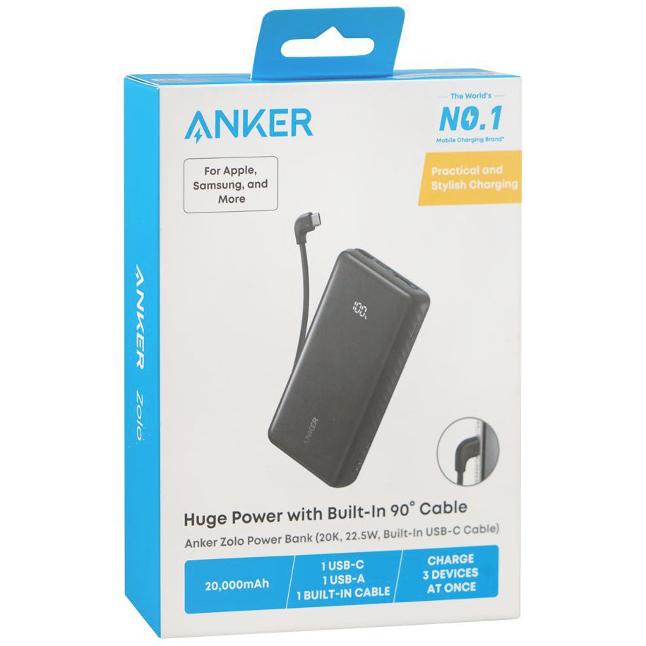 Zunanja baterija Anker Zolo, 20000mAh, 22.5W, QC + PD, 1 x USB-A - 2 x USB-C, Črna A110EH11
