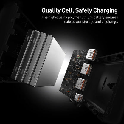 Zunanja baterija Baseus Adaman, 40000mAh, 22.5W, QC + PD, 1 x USB-C - 3 x USB-A, Črna