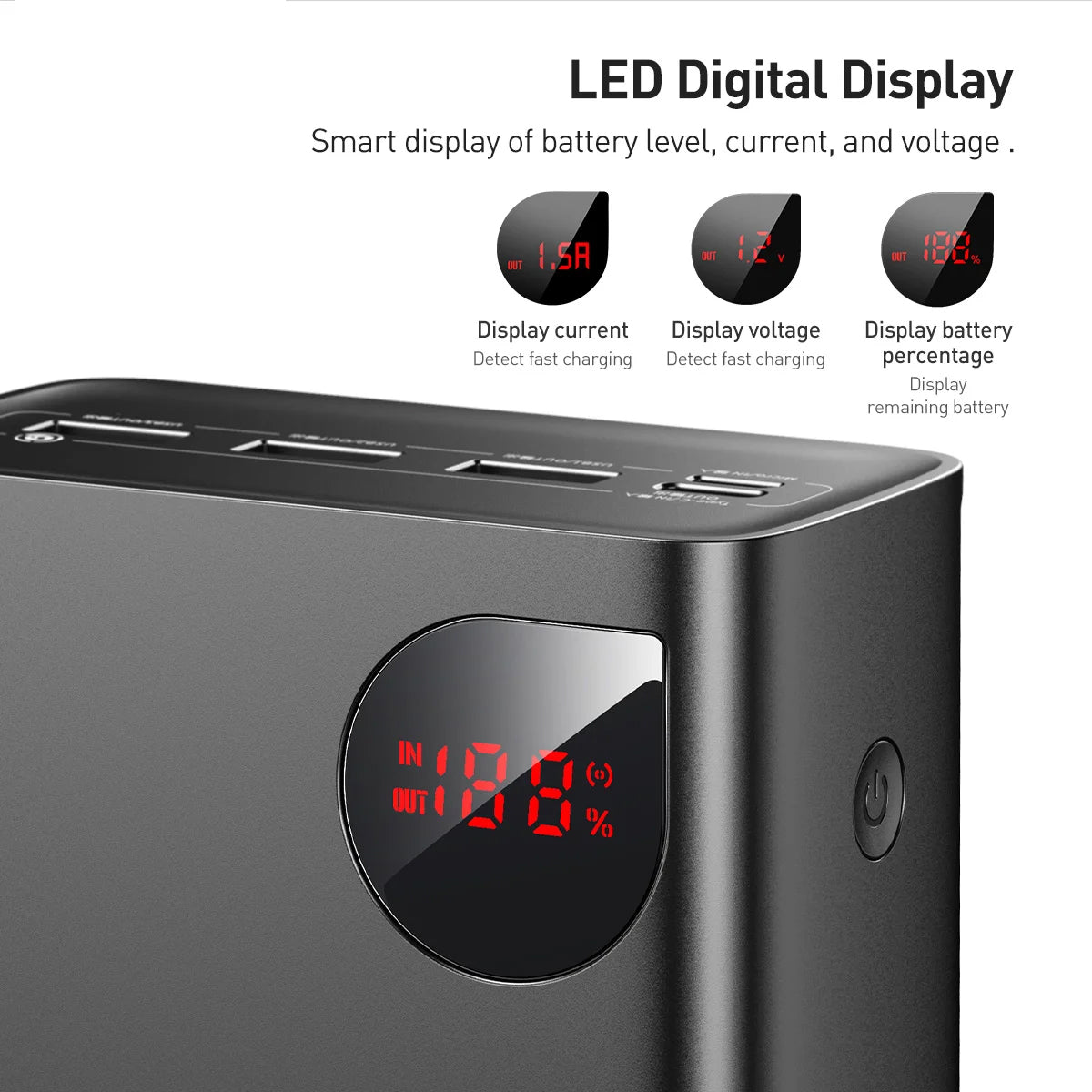 Zunanja baterija Baseus Adaman, 40000mAh, 22.5W, QC + PD, 1 x USB-C - 3 x USB-A, Črna