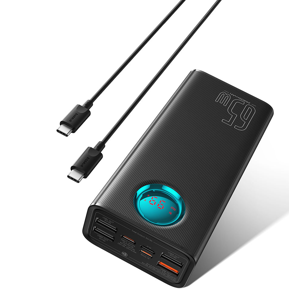 Baseus Amblight External Battery with Digital Display, 26800mAh, 65W, QC + PD, 1 x USB-C - 4 x USB-A, Black P10022402113-00