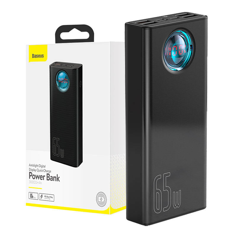 Zunanja baterija Baseus Amblight Digital Display, 30000mAh, 65W, QC + PD, 1 x USB-C - 4 x USB-A, Črna PPLG000101