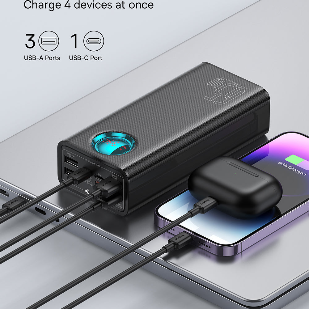 Baseus Amblight External Battery with Digital Display, 26800mAh, 65W, QC + PD, 1 x USB-C - 4 x USB-A, Black P10022402113-00