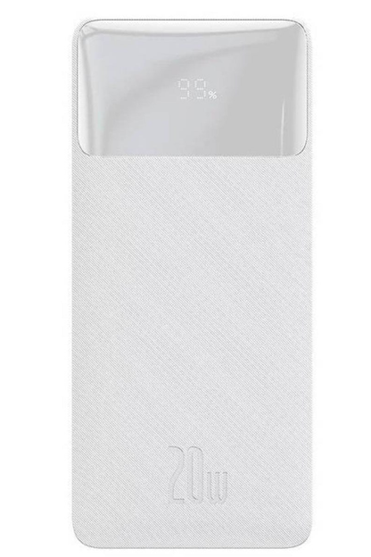 Zunanja baterija Baseus Bipow, 10000mAh, 20W, QC + PD, 1 x USB-C - 2 x USB-A, Bela PPBD050502