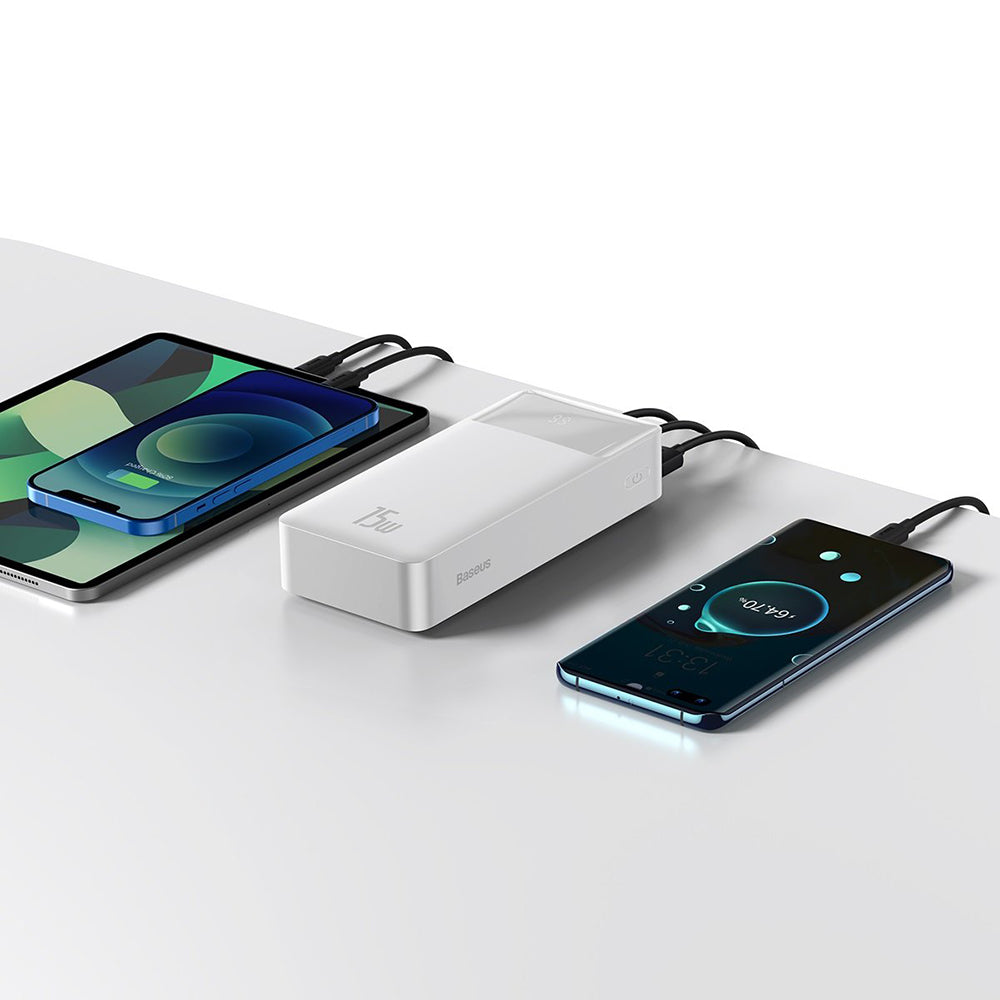 Zunanja baterija Baseus Bipow, 30000mAh, 15W, 1 x USB-C - 2 x USB-A, Bela PPBD050202