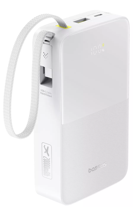 Zunanja baterija Baseus EnerFill Bipow2 Pro, 20000mAh, 22.5W, QC + PD, 1 x USB-A - 2 x USB-C, Bela E0027700