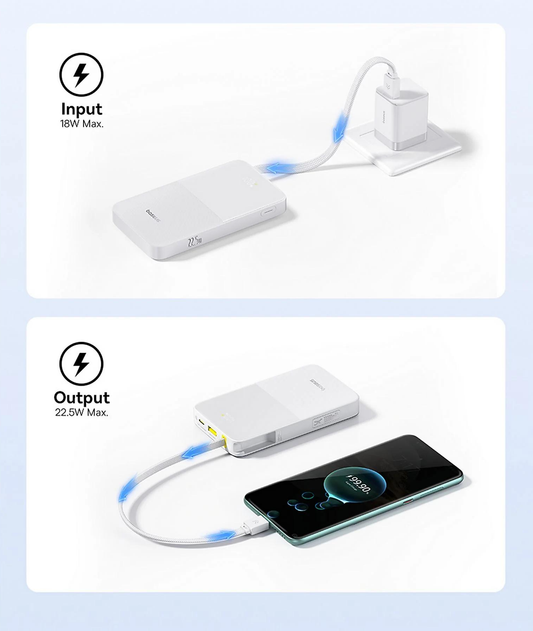 Zunanja baterija Baseus EnerFill Bipow2 Pro, 10000mAh, 22.5W, QC + PD, 1 x USB-A - 2 x USB-C, Bela E0027601