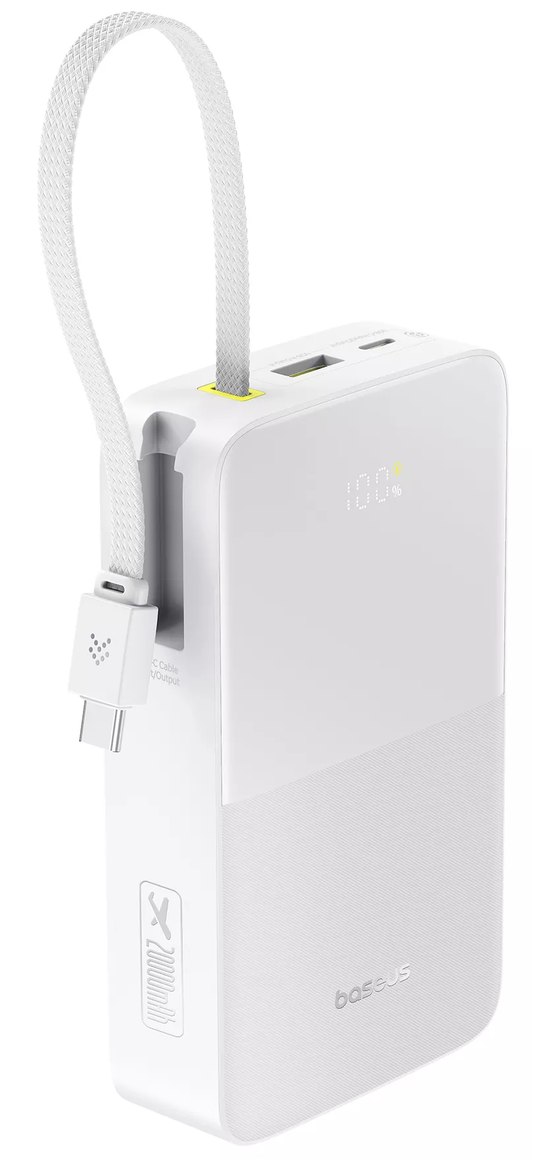 Zunanja baterija Baseus EnerFill Bipow2 Pro, 20000mAh, 22.5W, QC + PD, 1 x USB-A - 2 x USB-C, Bela E0027700