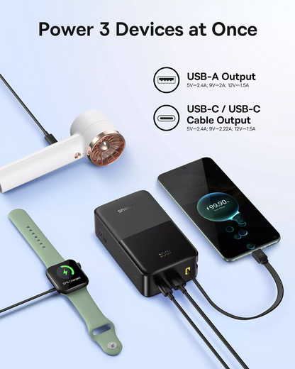 Zunanja baterija Baseus EnerFill Bipow2 Pro, 30000mAh, 22.5W, QC + PD, 1 x USB-A - 2 x USB-C, Črna E0028100