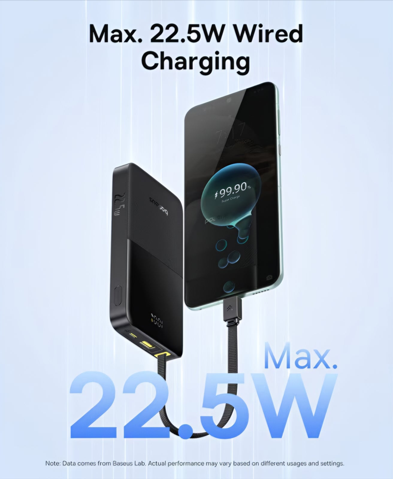 Zunanja baterija Baseus EnerFill Bipow2 Pro, 10000mAh, 22.5W, QC + PD, 1 x USB-A - 2 x USB-C, Črna E0027600