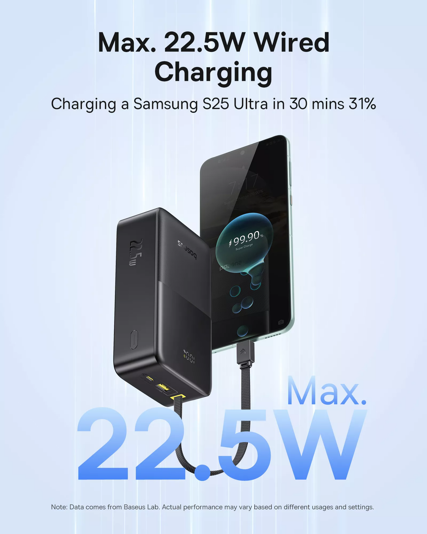 Zunanja baterija Baseus EnerFill Bipow2 Pro, 30000mAh, 22.5W, QC + PD, 1 x USB-A - 2 x USB-C, Črna E0028100