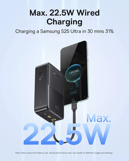 Zunanja baterija Baseus EnerFill Bipow2 Pro, 30000mAh, 22.5W, QC + PD, 1 x USB-A - 2 x USB-C, Črna E0028100