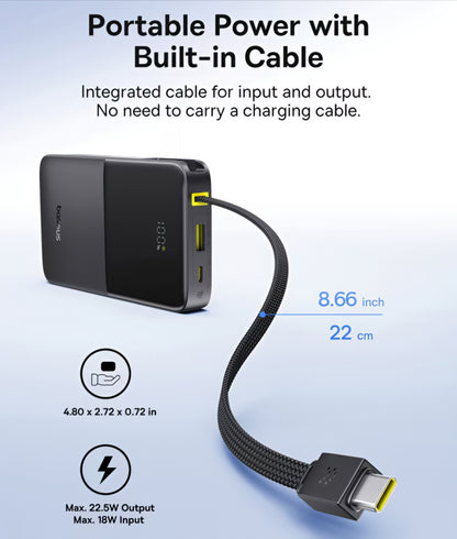 Zunanja baterija Baseus EnerFill Bipow2 Pro, 10000mAh, 22.5W, QC + PD, 1 x USB-A - 2 x USB-C, Črna E0027600