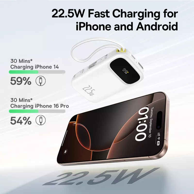 Zunanji akumulator Baseus EnerFill FC31, 10000mAh, 22,5W, QC + PD, 1 x Lightning - 1 x USB-A - 2 x USB-C, Bela P10082106213-00
