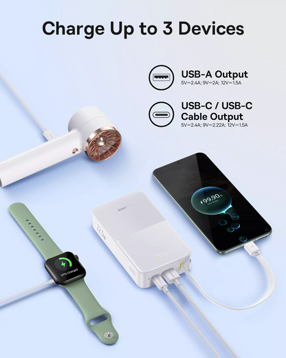 Zunanja baterija Baseus EnerFill Bipow2 Pro, 20000mAh, 22.5W, QC + PD, 1 x USB-A - 2 x USB-C, Bela E0027700