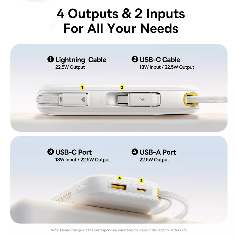 Zunanji akumulator Baseus EnerFill FC31, 10000mAh, 22,5W, QC + PD, 1 x Lightning - 1 x USB-A - 2 x USB-C, Bela P10082106213-00