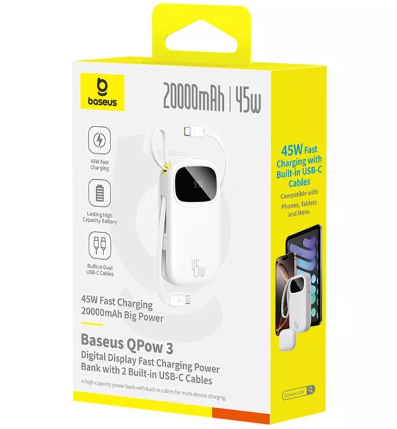 Zunanji akumulator Baseus EnerFill FC31, 20000mAh, 45W, QC + PD, 1 x Lightning - 1 x USB-A - 2 x USB-C, Bela P10082105213-00