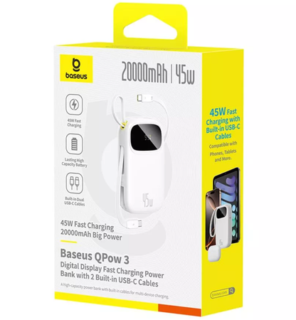 Zunanji akumulator Baseus EnerFill FC31, 20000mAh, 45W, QC + PD, 1 x Lightning - 1 x USB-A - 2 x USB-C, Bela P10082105213-00