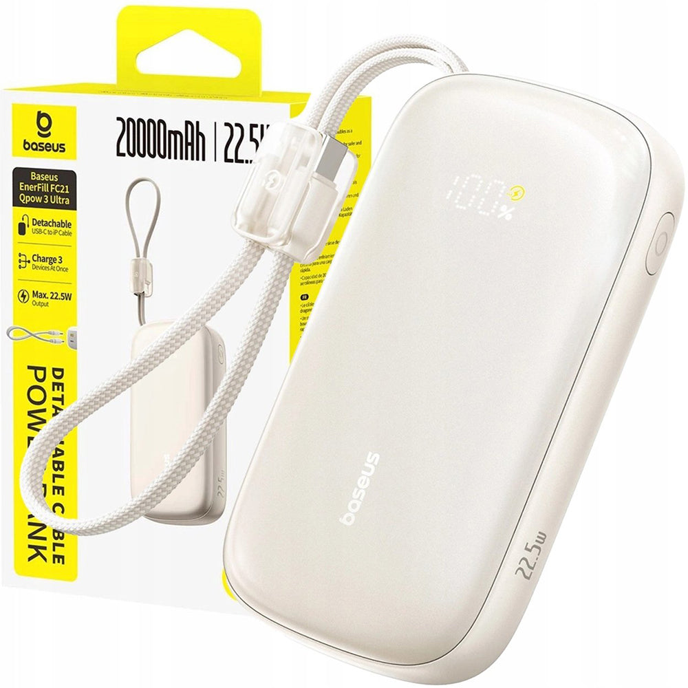 Zunanja baterija Baseus EnerFill FC21 Qpow 3 Ultra, 20000mAh, 22.5W, QC + PD, 1 x USB-A - 1 x USB-C, Bež E0027M01