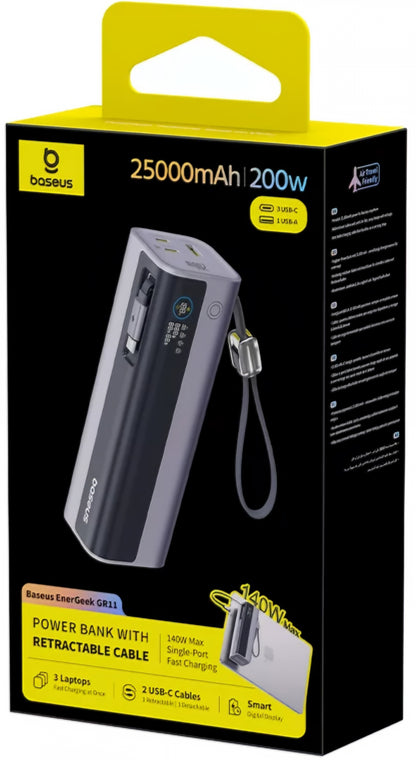 Zunanji akumulator Baseus EnerGeek GR11, 25000mAh, 200W, QC + PD, 1 x USB-A - 3 x USB-C, Siva E0028Q00