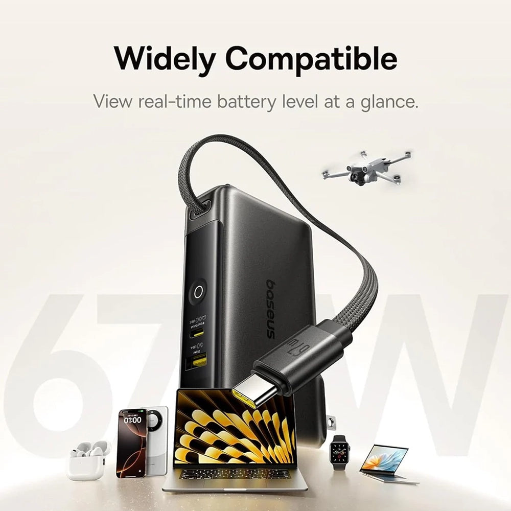 Zunanja baterija Baseus Nomos NT11 Omni US, 10000mAh, 67W, QC + PD, 1 x USB-A - 2 x USB-C, Črna P10078807123-00