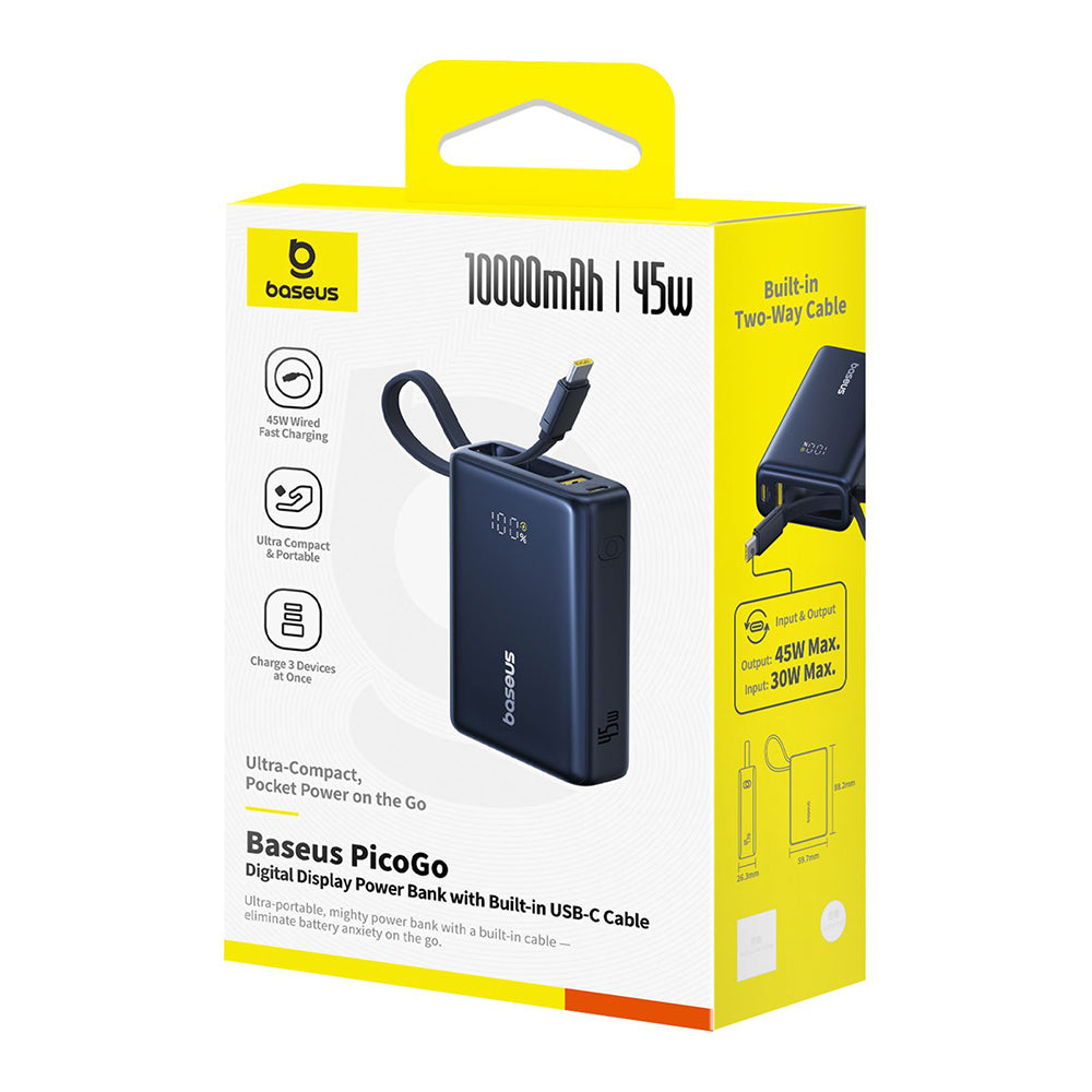 Zunanja baterija Baseus PicoGo, 10000mAh, 45W, QC + PD, 1 x USB-A - 2 x USB-C, Črna P10076803123-00